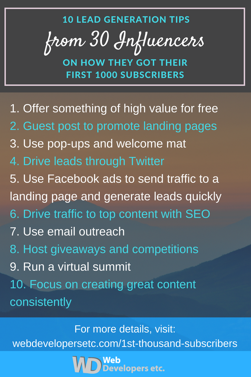 10 Lead Generation Tips from 30 Influencers on How They Got Their First 1000 Subscribers